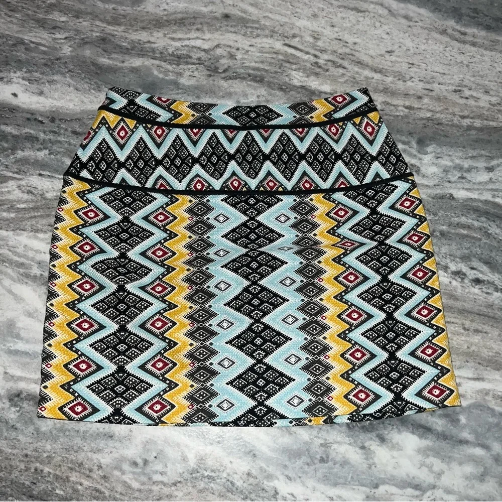 Ann Taylor LOFT Yellow Blue Black Tribal Print Short A-Line Skirt Women’s Size 6